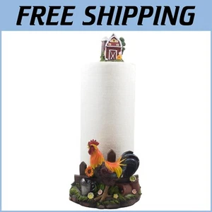 Colorful Rooster and Barn Paper Towel Holder – Charming Rustic Kitchen Accessory - Picture 1 of 7