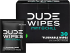 DUDE Wipes Flushable Wipes Individually Wrapped OTG Wet Wipes, Mint Chill, 30 ct