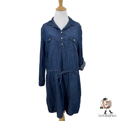 Vestido Gloria Vanderbilt Ashleigh para mujer M mediano azul denim cintura con cordón Foto 1 de 4