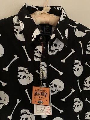 NWT M Skull & Bone Button Shirt Skeletons Spooky Goth Punk Halloween Medium - Image 1 of 4