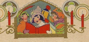 c.1930s Holiday Card-Chirstimas-New Year-Women Singing-Female Carolers-Candles - Bild 1 von 4