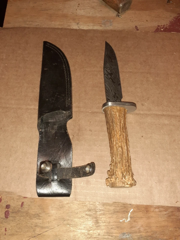 5 3/4 Inch Damascus steel Blade 10.5 Inches Overall Genuine Crown Stag ... - Image 1 of 4