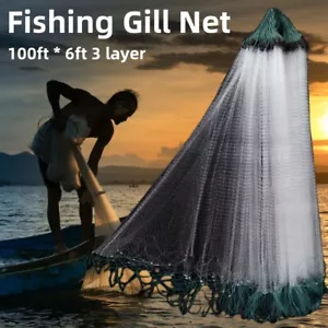 Fishing Gill Net Beach Seine Drag Net Float Sinker Mesh Fish Net 6FT x 100FT US - Picture 1 of 14