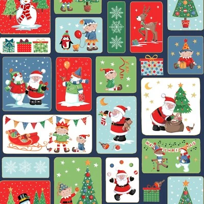 Makower 100% Cotton Christmas Fabric Remnants SANTA COLLECTION Craft Projects - Image 1 of 4
