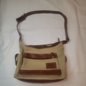 Relic Beige Fabric with Chocolate Brown Faux Leather Trim Shoulder Bag