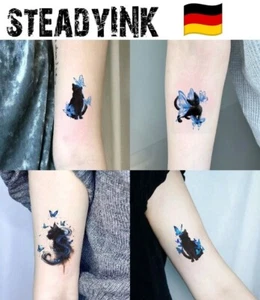 4 Stk Katze Schmetterling Temporäre Tattoos Aufkleber Klebetattoos - SteadyINK - Bild 1 von 7