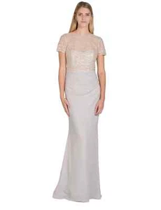 Vestido de noche Badgley Mischka gris ondulado con cuentas corpiño (talla 10) - Imagen 1 de 3