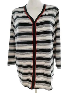 DASH Size 22 (50) Black Buttoned Blouse Cotton Sleeve 3/4 Stripes Logo - Picture 1 of 5