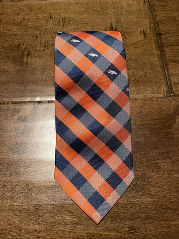 Denver Broncos NFL Football Orange Blue Checkered Polyester Men's Neck Tie Cover