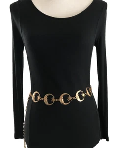 Women's Chain Belt One Size Gold Moon Face Celestial Casual Dress Metal Ladies - Picture 1 of 9
