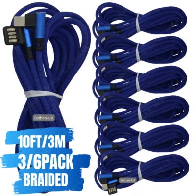 10Ft 90 Degree Right Angle Heavy Duty For Apple iPhone iPad Charger Cable 3 Pack - Image 1 of 4