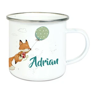 Emaille Tasse mit Name Fuchs Camping Becher Geschenkidee Kinder Namenstasse - Bild 1 von 7