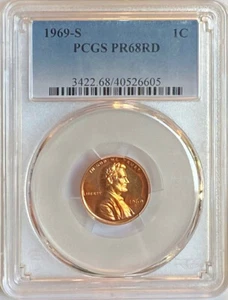 1969 S Lincoln Cent PCGS PR68RD Red Proof 68 (69-1) - Picture 1 of 2