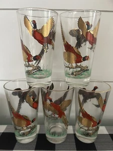 Vintage MCM Hazel Atlas Gold Pheasant Whiskey Cocktail Glass Set 5 MCM - Picture 1 of 1