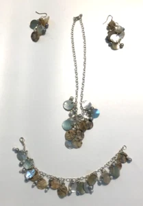 Irisierende Runde Abalone Look Faux Perle Halskette Armband Ohrringe Set - Bild 1 von 9