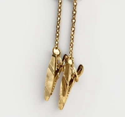 Vintage 1950s 60s Sweater Clip w Chain Cardigan Clip Bright Gold Tone RETRO - Image 1 of 4