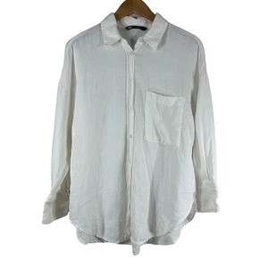 Camisa para mujer Zara blanca 100 % lino bolsillo nítido cuello abotonado talla M - Imagen 1 de 6
