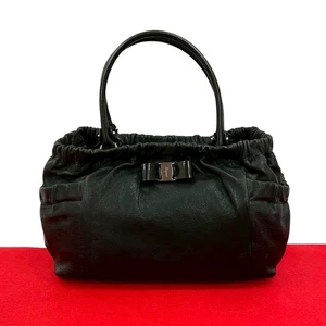 Salvatore Ferragamo Vala Ribbon Logo Metal Handbag leather black 31299 - Picture 1 of 10