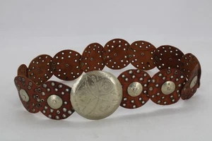 Cintura donna vintage marocchina pelle concho medaglione metallo argento boho hippie - Foto 1 di 5