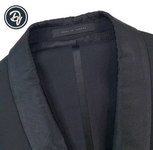 Hombre 40L HUGO BOSS Negro Satén Chal Solapa Lana Ajustado Esmoquin - Imagen 1 de 22