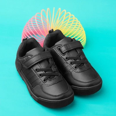 Trux Boys Shoes Black Kids School Easy Fasten Round Toe SIZE - Image 1 of 4