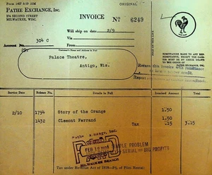 Pathe Exchange Invoice 1920s Clemont Ferrand Story of the Orange Silent Films - Picture 1 of 1