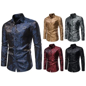 Camisa Seda Hombre Estampado Rosa Negra Floral Manga Larga Fiesta Boda Lujo - Imagen 1 de 28