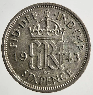 1943 George VI Sixpence Silver Coin | Fine Collectable Grade - Image 1 of 2