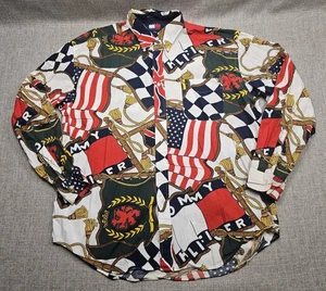 Vintage Tommy Hilfiger Shirt Mens XL USA Flag Print Button Up Nautical 90s - Picture 1 of 10