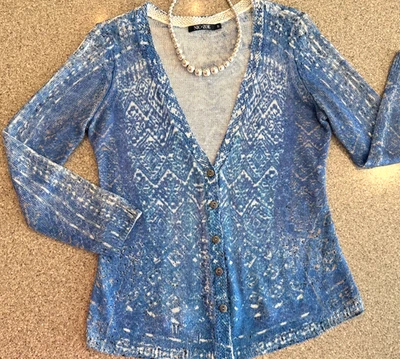 NIC + ZOE Azul Mezcla de Lino Ligero Botón Frontal Cárdigan Suéter Pequeño PP Foto 1 de 4