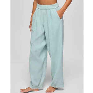Prana Hideaways Pant Womens M Saltwater Relaxed Barrel Soft Organic Cotton Gauze - Picture 1 of 12