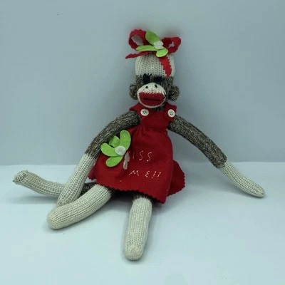 Vintage Lady Sock Monkey With Apron And Bow 12” - Image 1 of 4