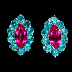925 Sterling Silver Earrings Marquise Pink Topaz Paraiba Blue Topaz Gemstone - Picture 1 of 14