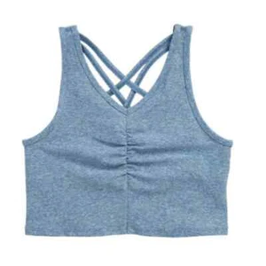 Zella Girl Kids Cross Back Ruched Lola Soft Bra Tank Blue Coronet Sze XS 5/6 NWT - Picture 1 of 5