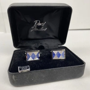 New Vtg David Donahue Sterling Silver Blue & Iridescent Cufflinks (Box Is Worn) - Imagen 1 de 5
