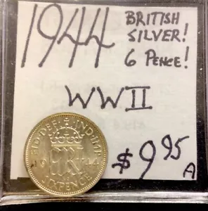 1944 British Silver! 6P WWII! ENN Coins - Picture 1 of 3