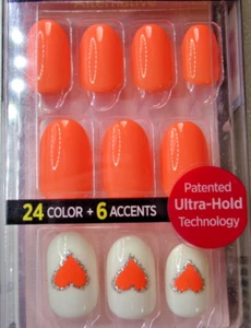 IMPRESS UÑAS PRENSA EN CORTO Naranja Brillante con Acentos en Corazón Ovalado - Imagen 1 de 3