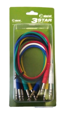 Patch Cable 60cm Set of 6, Adam Hall 3 Star Series, 6.3mm to 6.3mm Stereo Jack