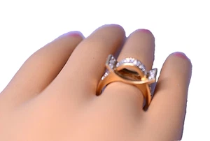 MODERNIST 14K MASSIV GELBGOLD MEDA KUBISCHER ZIRKONIA CZ 3D SKULPTURALER RING GRÖSSE 7 - Bild 1 von 4