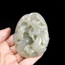 161g China Natural Hetian Jade Hand-carved Fortune mouse statue amulet  Pendant 