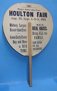 HOULTON MAINE VINTAGE CARDBOARD FAN 1915 HOULTON FAIR LITHO LADY & HORSE No 1 - Picture 1 of 6