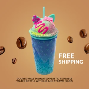 Ice Cream Cone Tumblers w/Straws 16oz BPA-Free Double-Wall Insulated To-Go Cup - Picture 1 of 1