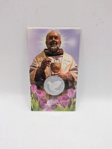 VINTAGE St Saint Padre Pio Dove Shape Cloth Pocket Prayer Card! VGC! - Picture 1 of 2