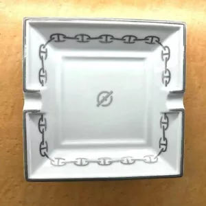 HERMES Ashtray Chaine d'Ancre platinum white x silver Used from Japan - Picture 1 of 5