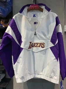 NEW Lakers Starter Hooded Half Zip Pull Over Jacket White - Small NWT - Foto 1 di 12