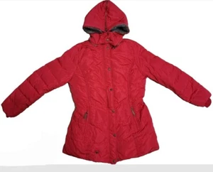 (No brand) Duck Down Quilted Jacket Womens L Performance Red Faux Fur Lined Hood - Picture 1 of 12