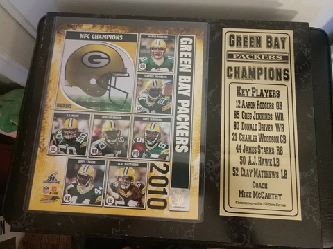 GREEN BAY PACKERS 2010 NFC Champions Team 8x10 Photo & 15" x 12" Plaque Cover