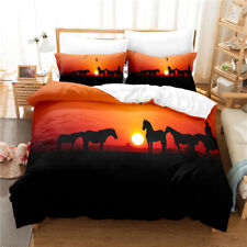 Animal Horse Setting Sun Duvet Doona Cover Double Queen Bedding Set Quilt Cover