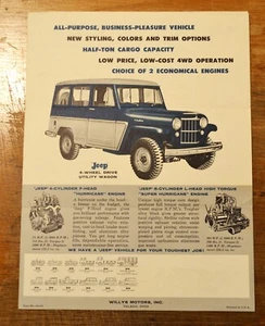 Carro utilitario Willys Jeep 1960 de colección 4 ruedas motrices folleto sobre - Imagen 1 de 2