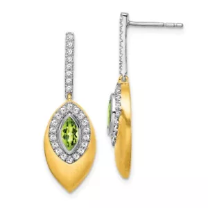 28.25mm 14k Two-tone Gold Peridot and Diamond Dangle Earrings - Picture 1 of 4